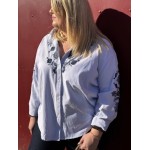 Chemise Femme Rayée Bleue avec Broderies Florales (Tailles 2 à 6)