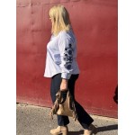 Chemise Femme Rayée Bleue avec Broderies Florales (Tailles 2 à 6)