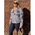 Chemise Femme Rayée Bleu Marine Broderies Fleurs & Soleil (L à XXXXL)