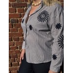 Chemise Femme Rayée Bleu Marine Broderies Fleurs & Soleil (L à XXXXL)