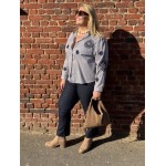 Chemise Femme Rayée Bleu Marine Broderies Fleurs & Soleil (L à XXXXL)