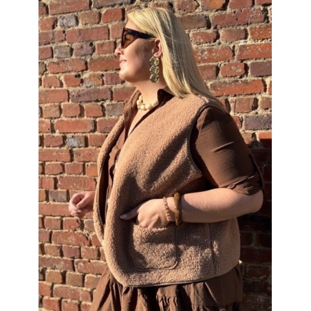 Gilet Sans Manches Moumoute Femme – Beige Rosé (L à XXXXL)