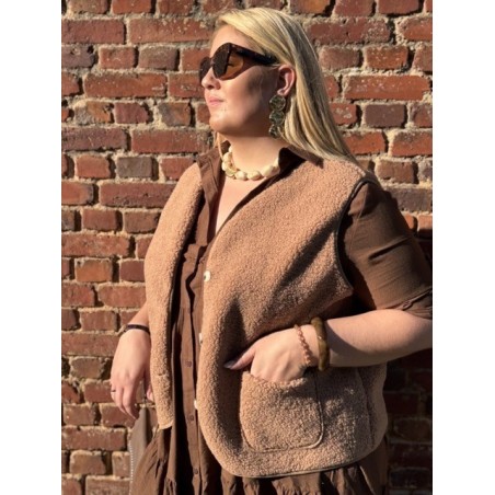 Gilet Sans Manches Moumoute Femme – Beige Rosé (L à XXXXL)