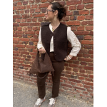 Gilet sans manches réversible en moumoute marron & léopard – Tailles S, M, L