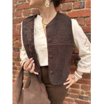 Gilet sans manches réversible en moumoute marron & léopard – Tailles S, M, L