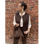 Gilet sans manches réversible en moumoute marron & léopard – Tailles S, M, L