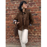 Trench court marron à revers vichy – Détail dos effet pince – Tailles SM et ML