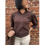 Pull fin élégant avec boutons & manches volantées – Écru ou Marron – Tailles XS/S et M/L
