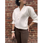 Pull fin élégant avec boutons & manches volantées – Écru ou Marron – Tailles XS/S et M/L