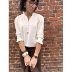 Pull fin élégant avec boutons & manches volantées – Écru ou Marron – Tailles XS/S et M/L