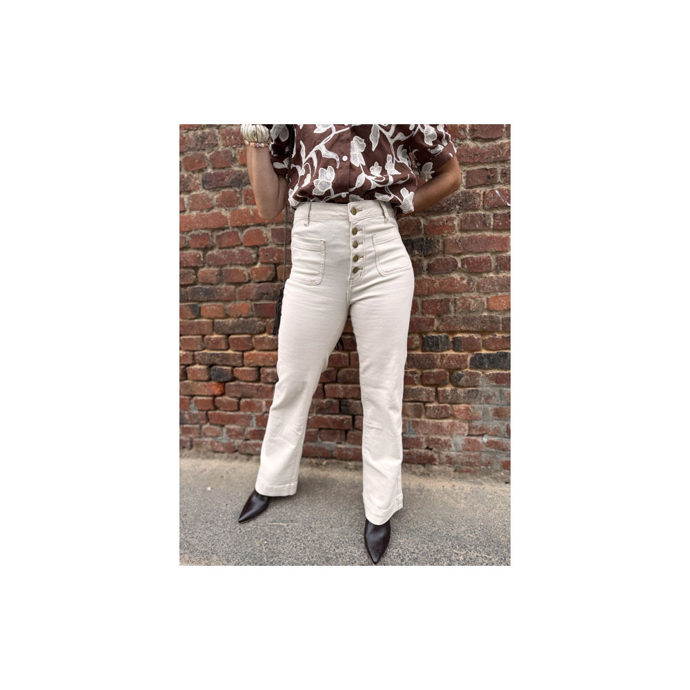 Jean écru taille haute coupe wide leg – XS, S, M, L – Confort avec élasthanne