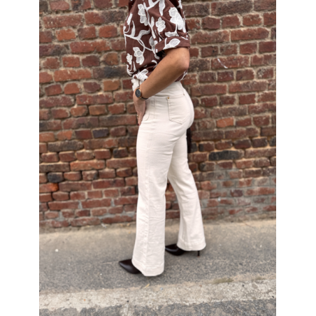 Jean écru taille haute coupe wide leg – XS, S, M, L – Confort avec élasthanne