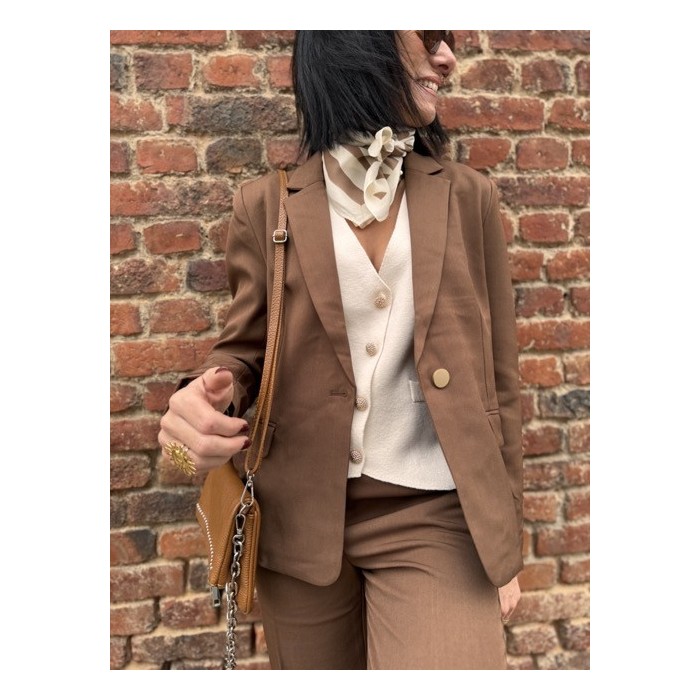 Veste de Tailleur Femme – Marron Chic et Élégante (XS à XL)