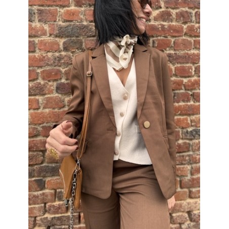 Veste de Tailleur Femme – Marron Chic et Élégante (XS à XL)
