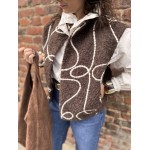 Gilet Sans Manches Feutrine Marron Brodé – Taille Unique 36 à 42