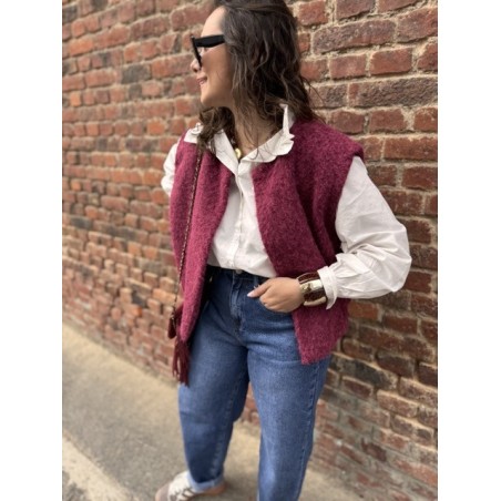 Gilet Sans Manches Feutrine Bordeaux kaki ou beige  – Taille Unique 36 à 42