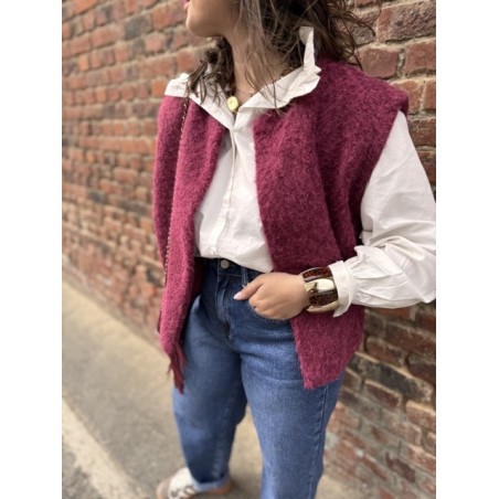 Gilet Sans Manches Feutrine Bordeaux kaki ou beige  – Taille Unique 36 à 42