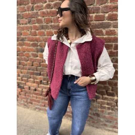 Gilet Sans Manches Feutrine Bordeaux kaki ou beige  – Taille Unique 36 à 42