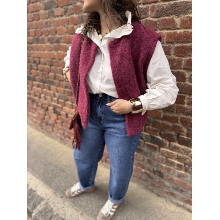 Gilet Sans Manches Feutrine Bordeaux kaki ou beige  – Taille Unique 36 à 42
