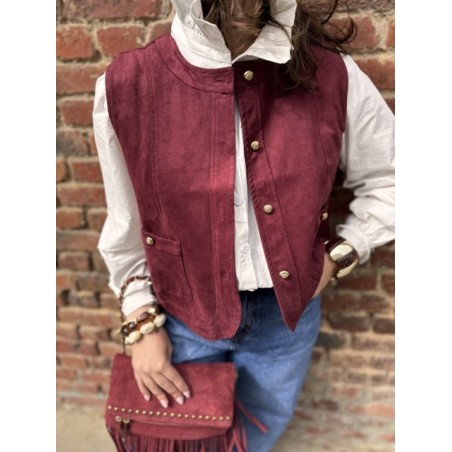Veste Femme Suédine Bordeaux ou Marron – Boutons Dorés (S à L)