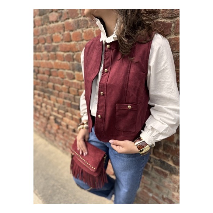 Veste Femme Suédine Bordeaux ou Marron – Boutons Dorés (S à L)