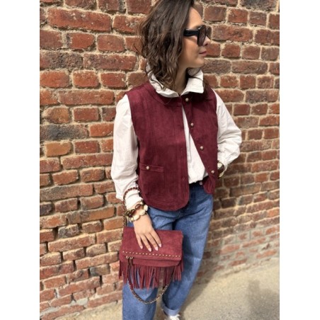 Veste Femme Suédine Bordeaux ou Marron – Boutons Dorés (S à L)