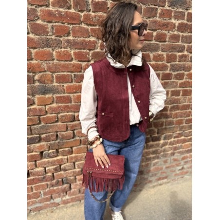 Veste Femme Suédine Bordeaux ou Marron – Boutons Dorés (S à L)