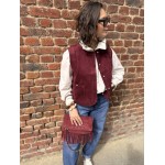 Veste Femme Suédine Bordeaux ou Marron – Boutons Dorés (S à L)