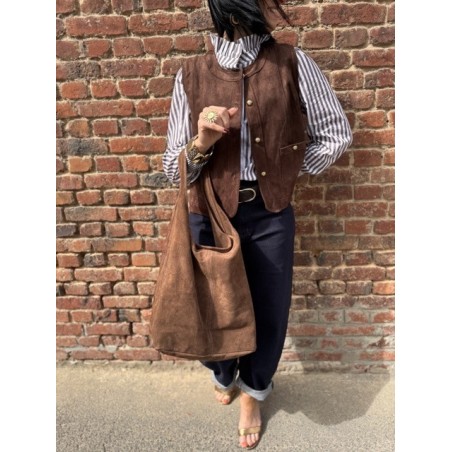 Veste Femme Suédine Bordeaux ou Marron – Boutons Dorés (S à L)