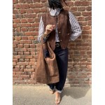 Veste Femme Suédine Bordeaux ou Marron – Boutons Dorés (S à L)