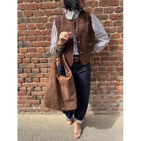 Veste Femme Suédine Bordeaux ou Marron – Boutons Dorés (S à L)