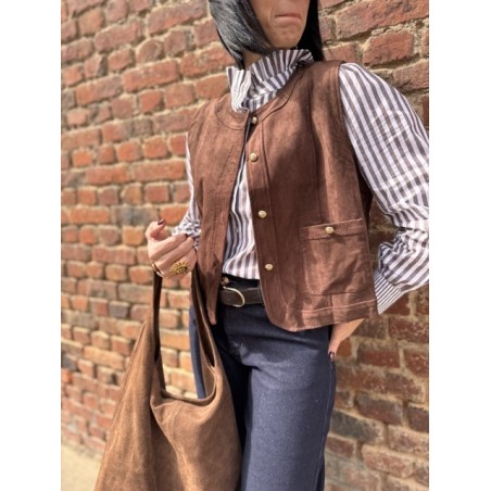 Veste Femme Suédine Bordeaux ou Marron – Boutons Dorés (S à L)