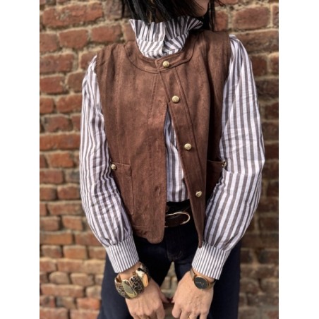 Veste Femme Suédine Bordeaux ou Marron – Boutons Dorés (S à L)