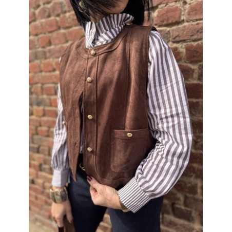 Veste Femme Suédine Bordeaux ou Marron – Boutons Dorés (S à L)