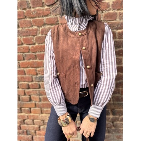 Veste Femme Suédine Bordeaux ou Marron – Boutons Dorés (S à L)
