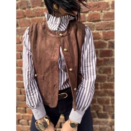 Veste Femme Suédine Bordeaux ou Marron – Boutons Dorés (S à L)