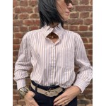 Chemise Femme Rayée Col Victorien – Marron/Blanc ou Beige/Blanc (XS à L)