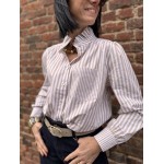 Chemise Femme Rayée Col Victorien – Marron/Blanc ou Beige/Blanc (XS à L)