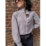 Chemise Femme Rayée Col Victorien – Marron/Blanc ou Beige/Blanc (XS à L)