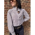 Chemise Femme Rayée Col Victorien – Marron/Blanc ou Beige/Blanc (XS à L)