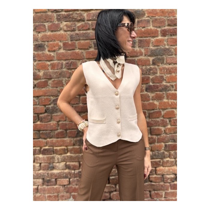 Gilet boléro Femme – Col V avec Boutons Dorés (SM, ML)