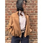 Bomber Court Femme en Suédine Camel – Taille Unique 36 à 40