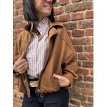 Bomber Court Femme en Suédine Camel – Taille Unique 36 à 40
