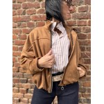 Bomber Court Femme en Suédine Camel – Taille Unique 36 à 40