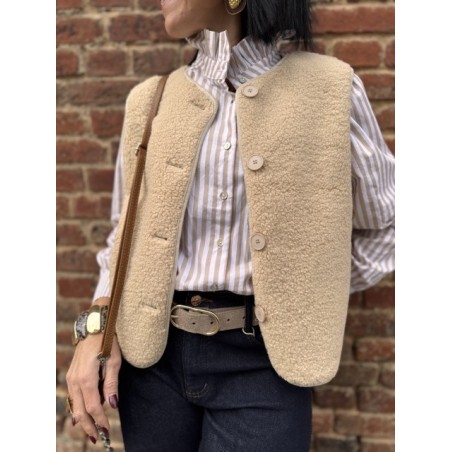 Gilet Sans Manches Femme – Moumoute Marron avec Poches et Pressions (S, M, L)