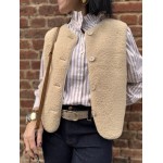 Gilet Sans Manches Femme – Moumoute Marron avec Poches et Pressions (S, M, L)