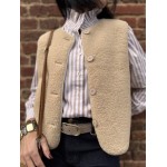 Gilet Sans Manches Femme – Moumoute Marron avec Poches et Pressions (S, M, L)
