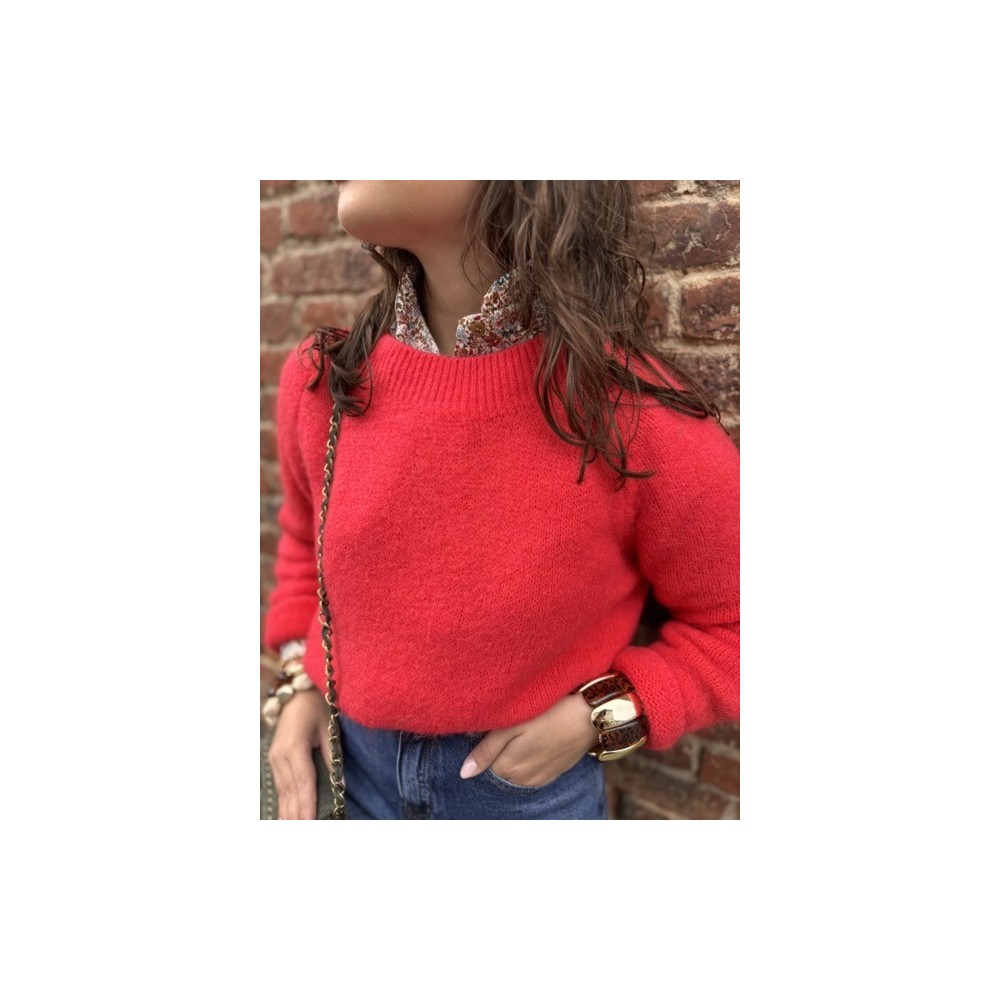 Pull Femme Col Rond Classique – Rouge Corail (Taille Unique 36 à 42) Pull Femme Col Rond Classique – Rouge Corail (Taille Unique 36 à 42)