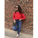 Pull Femme Col Rond Classique – Rouge Corail (Taille Unique 36 à 42)