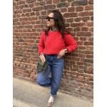 Pull Femme Col Rond Classique – Rouge Corail (Taille Unique 36 à 42)
